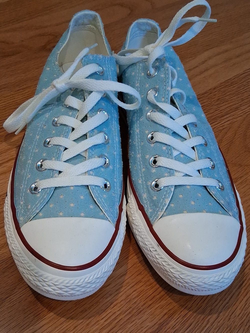 Converse Light Blue Polka Dot / Mini Stars Canvas Sneakers Women's 10